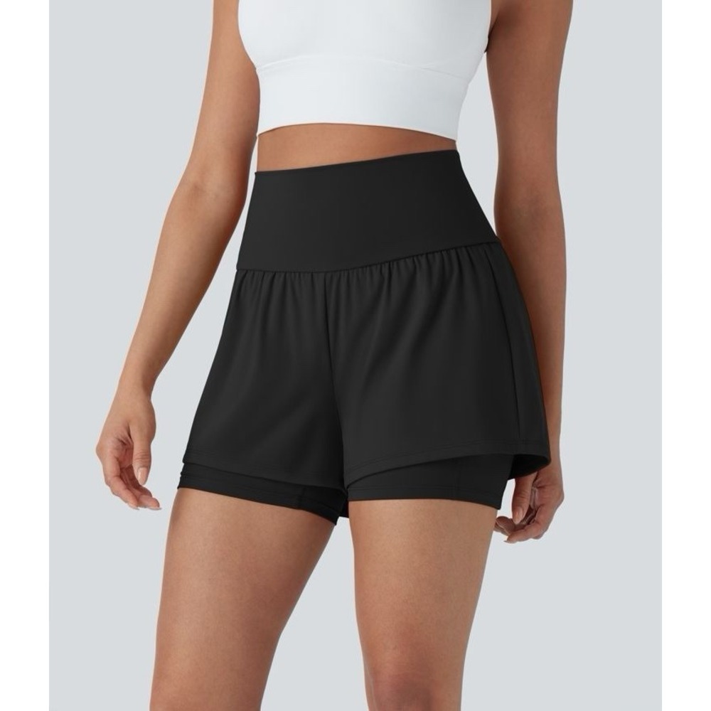 Halara 5" Shorts Airy 2 In 1 High Waist Yoga Athletic Stretch Pull On Black Sm